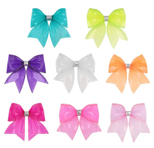 8pcs, Waterproof Glitter Jelly Bows with Clips 3”