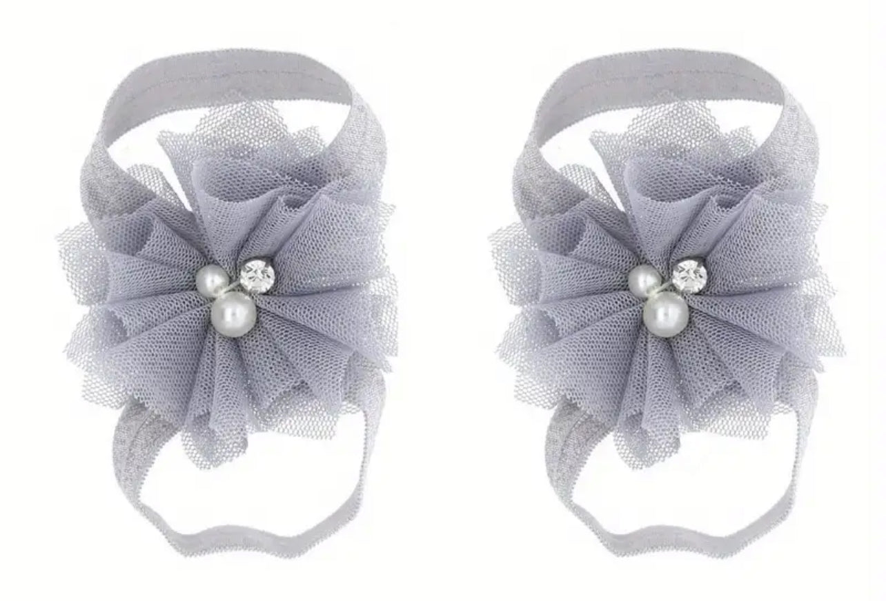 Sparkling Cubic Zirconia & Faux Pearl Flower Mesh Baby Foot Band