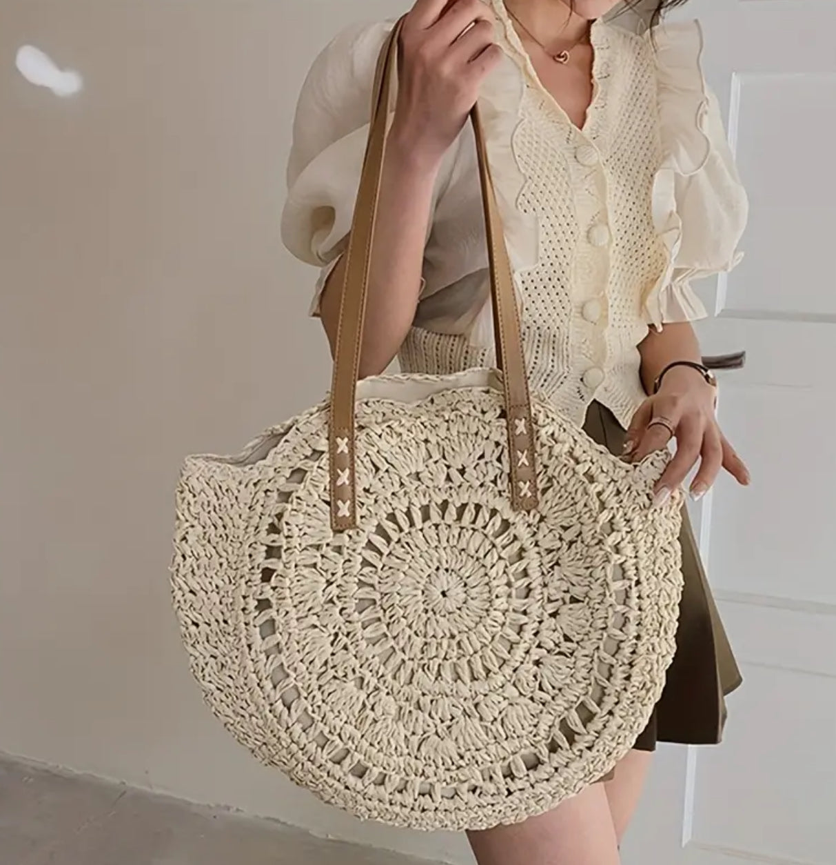 Minimalist Woven Women's Shoulder Bag, Beach Bag