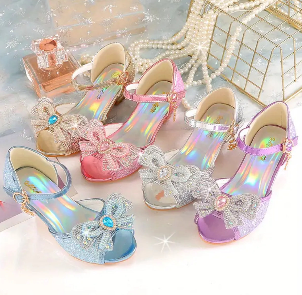 Zapatos de tacón alto con lentejuelas y diamantes de imitación para niñas 