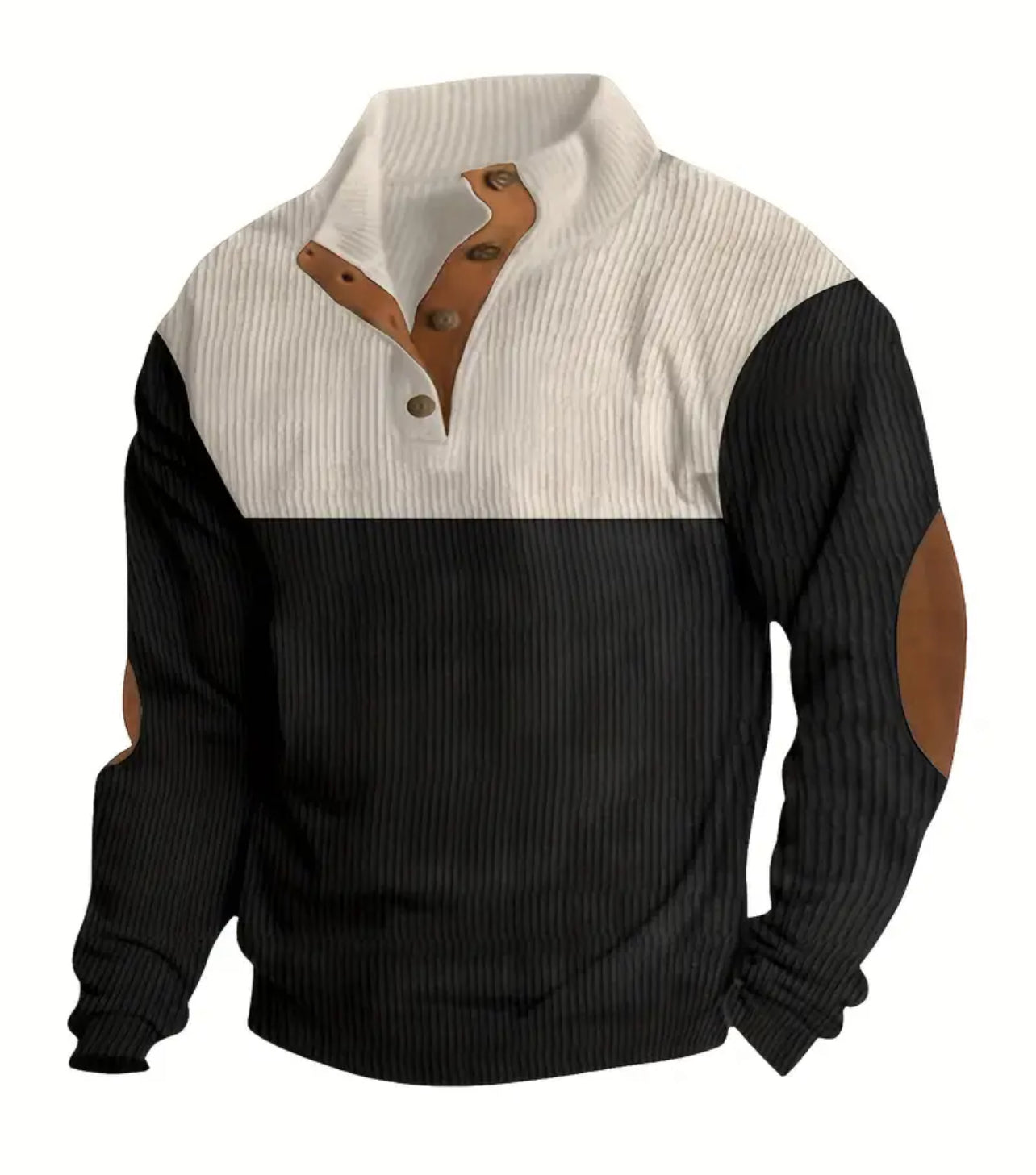 Retro Color Block Knitted Ribbed Sweater, Men's Casual Warm Mid Stretch Stand Collar Pullover, Sugar Daddy 🎩 Collection