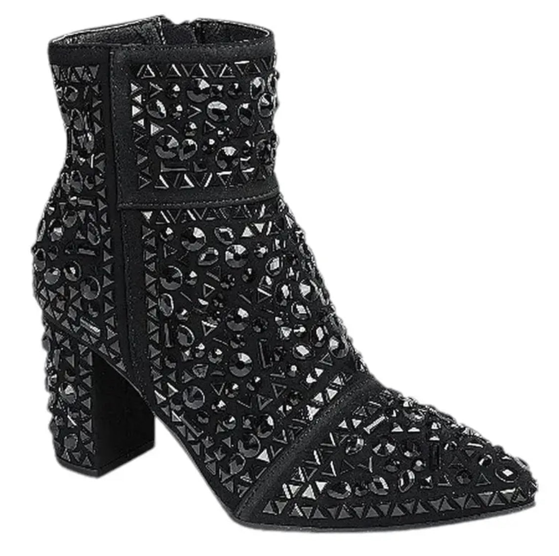 “Viva Las Vegas” Pointed Toe, Women’s Rhinestone Glitter, Ankle Heel Boots