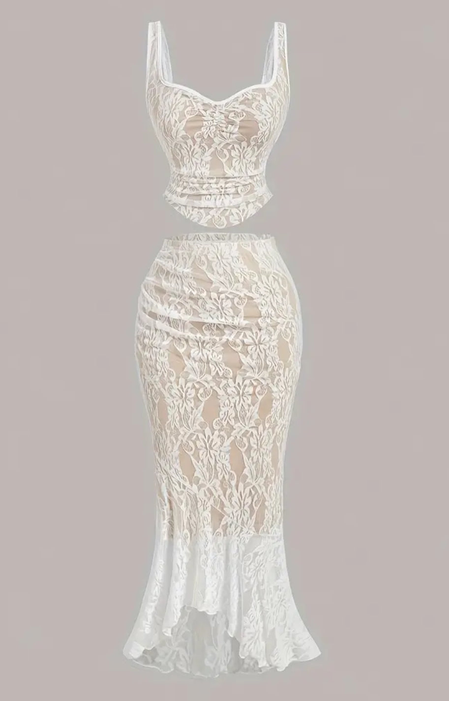 “Dreamy White Lace” Vest and Fish Tail Skirt, Two-piece