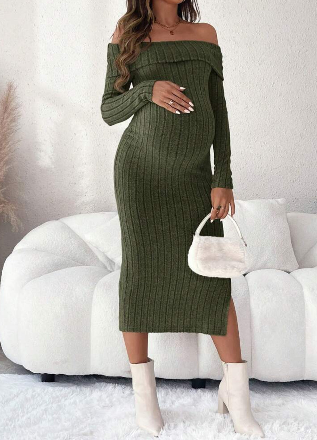 Vestido ajustado con abertura lateral y hombros descubiertos, informal, colección Baby Bumps 🌙⭐️