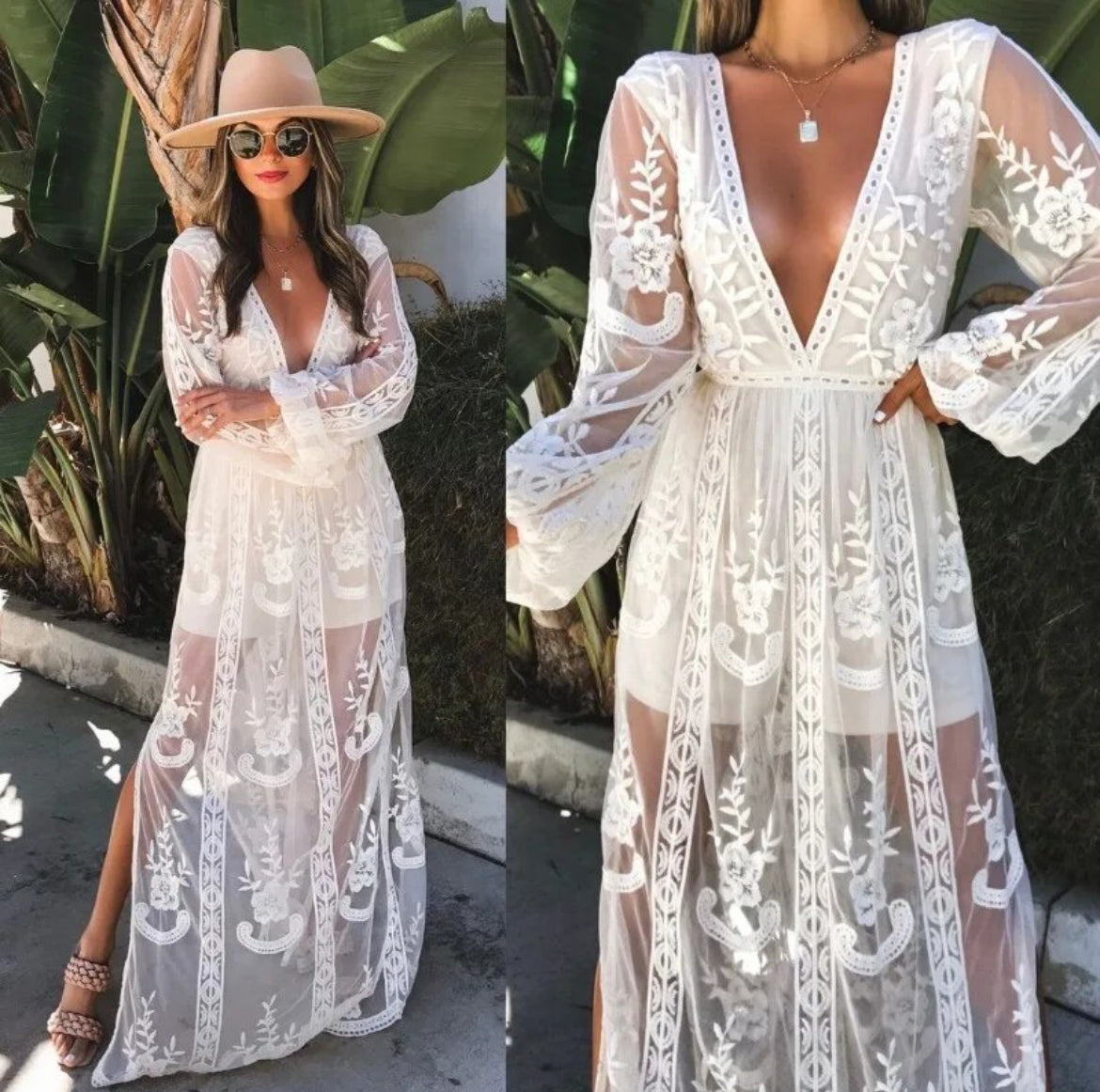 Vestido largo de tul con encaje bohemio de diosa