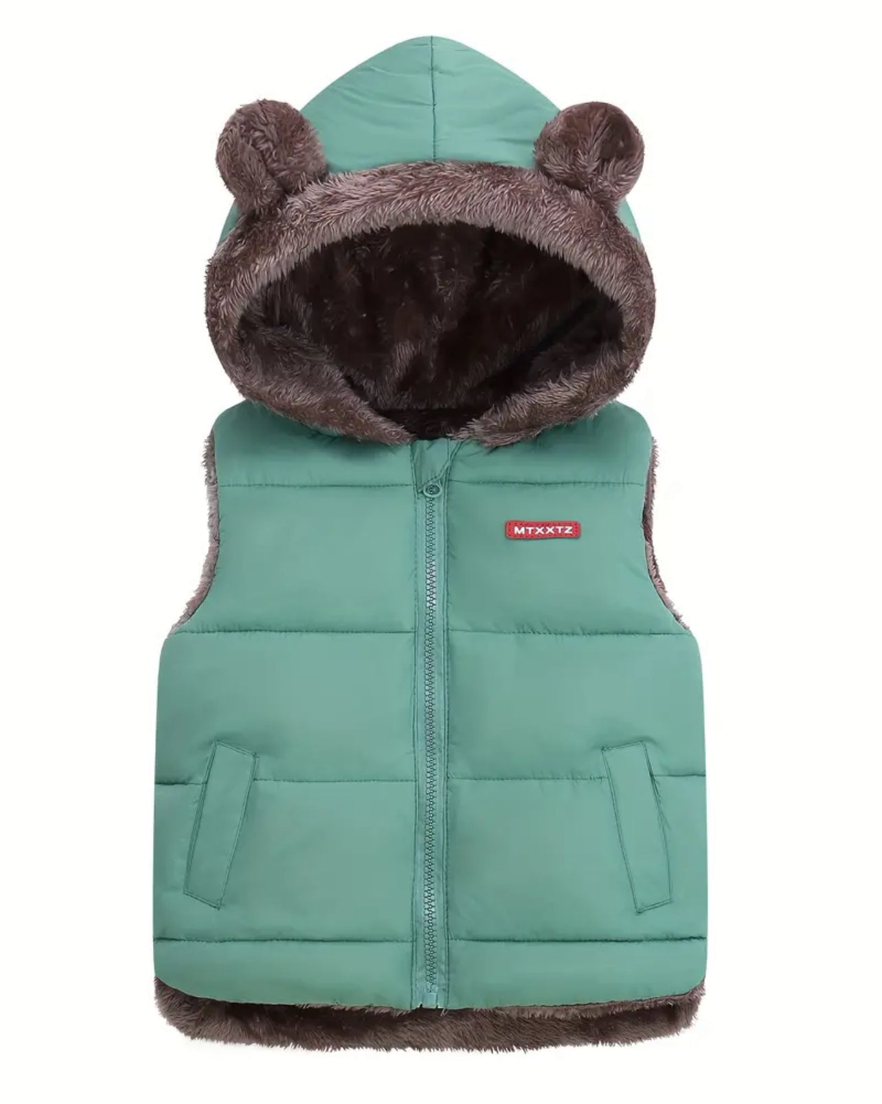 Cute Ears Hooded Vest Coat, Thick Plush Lined Sleeveless Casual Padded For Winter