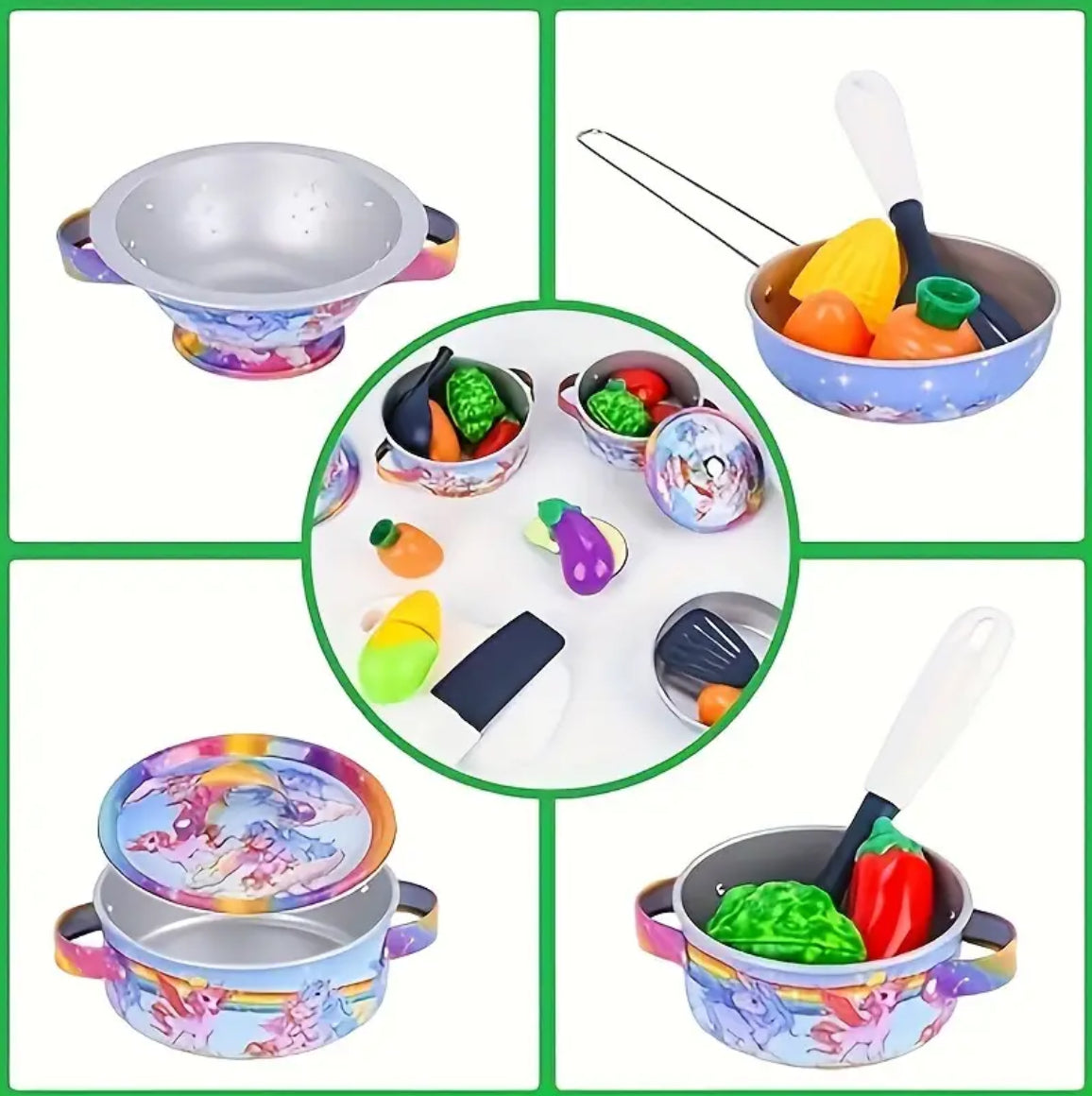 Unicorn Themed, Play Kitchen Accessories With Pans And Pots