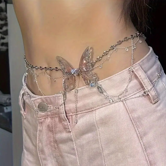 Cadena de metal con forma de mariposa para la cintura, sexy y caliente para chicas