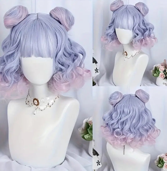 “Alaze” Anime-Inspired Synthetic Wig with Double Buns - Viscose, Heat Resistant