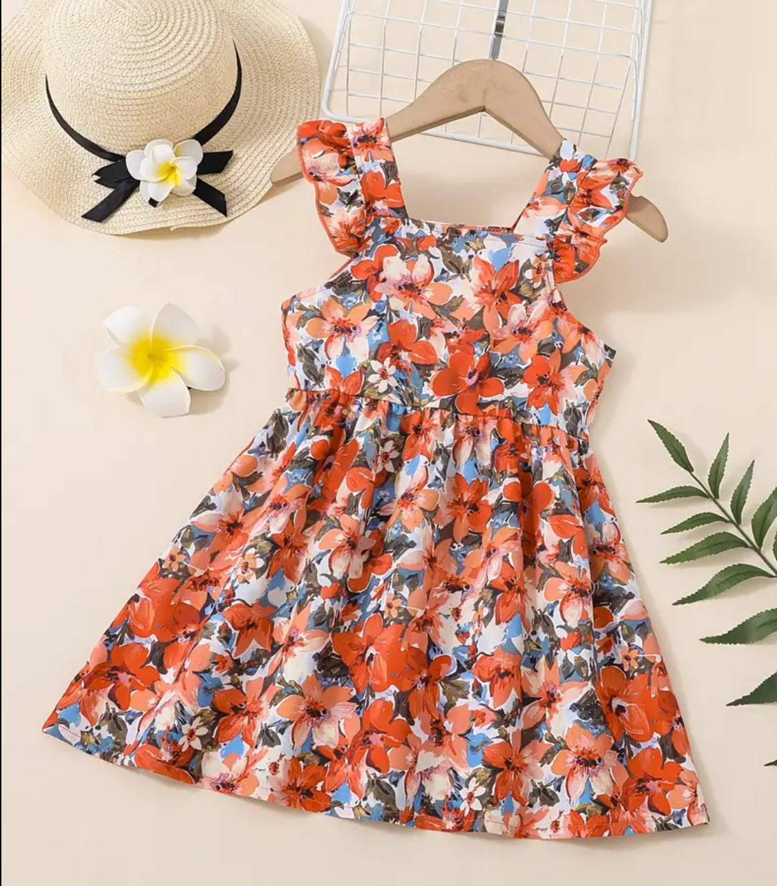 “Lilly’s” Girls Ruffled Sleeves, Square Collar Flowers Dress