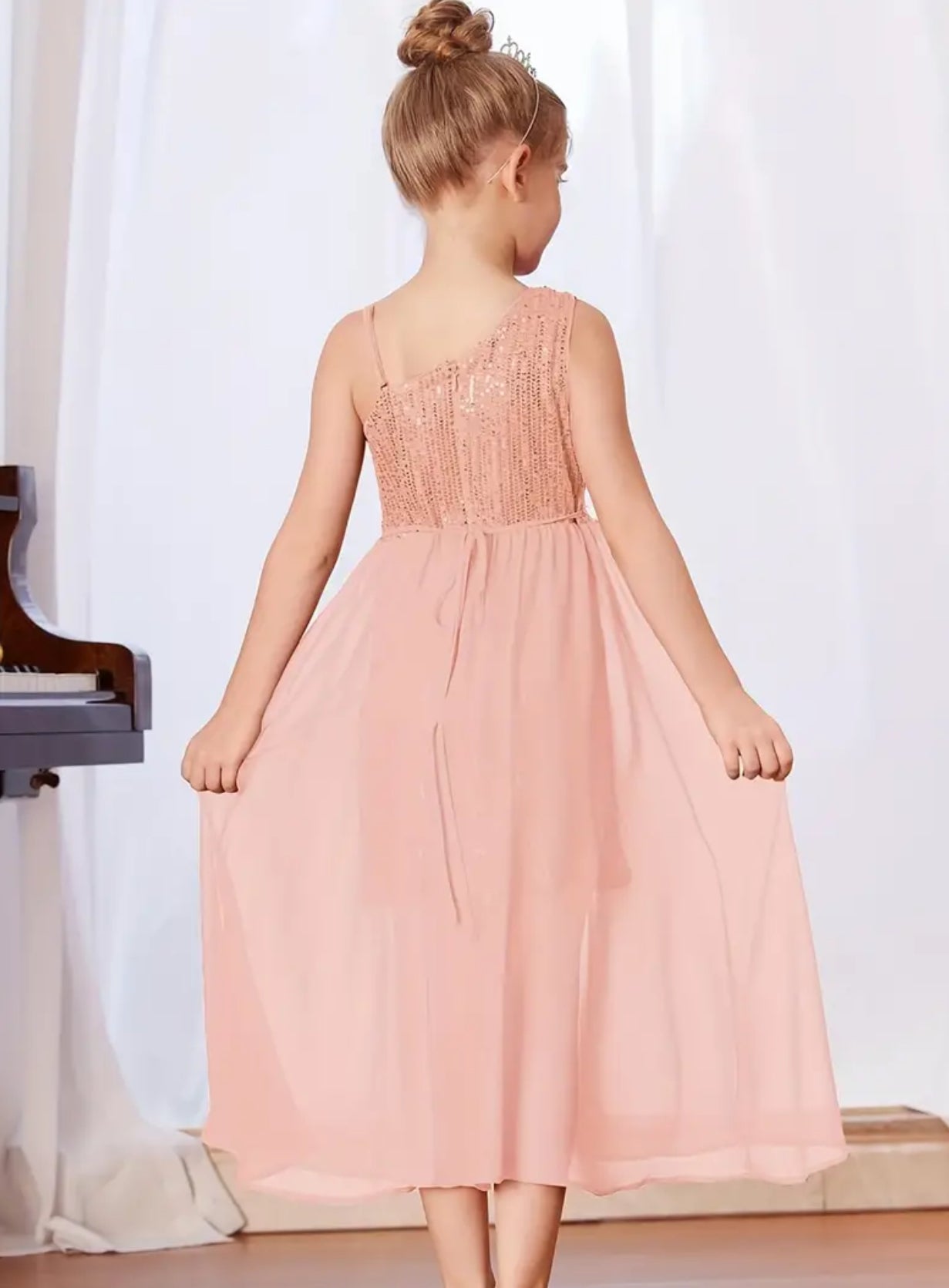 “Peaches”Sequins Gown Dress, One Shoulder Elegant 1Pc