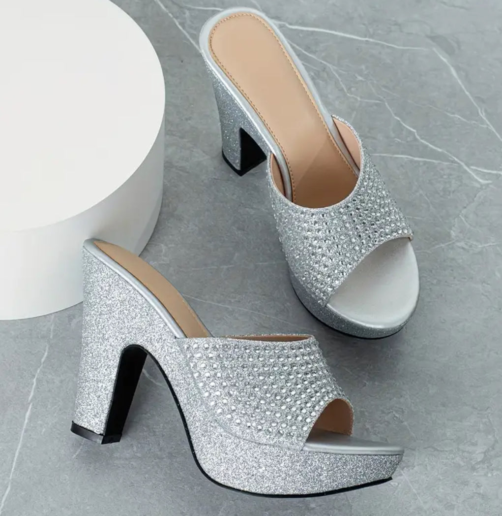 ‘Rhinestones’ High-Heeled Platforms Slip-On Design