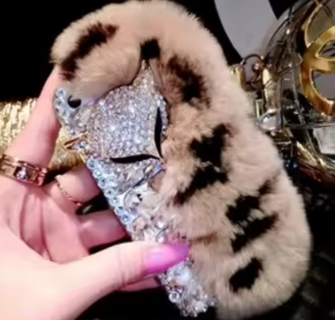 “Luxury Diamond” Metal Fox Faux Fur, iPhone Case