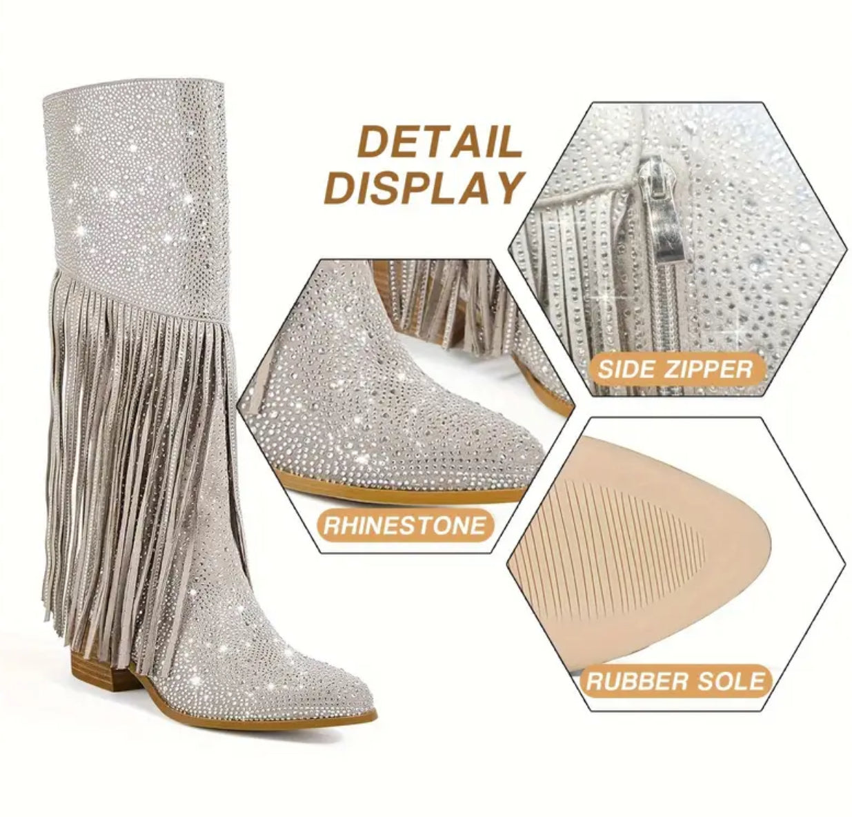 Women's Rhinestone Tassel Knee High Cowboy Boots, Wild Western 🌵🌷Collection