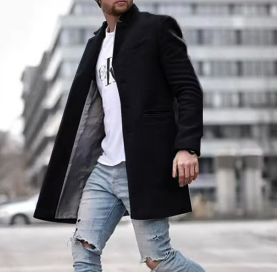 Men's Woolen Thickened Long Fashion Trench Coat