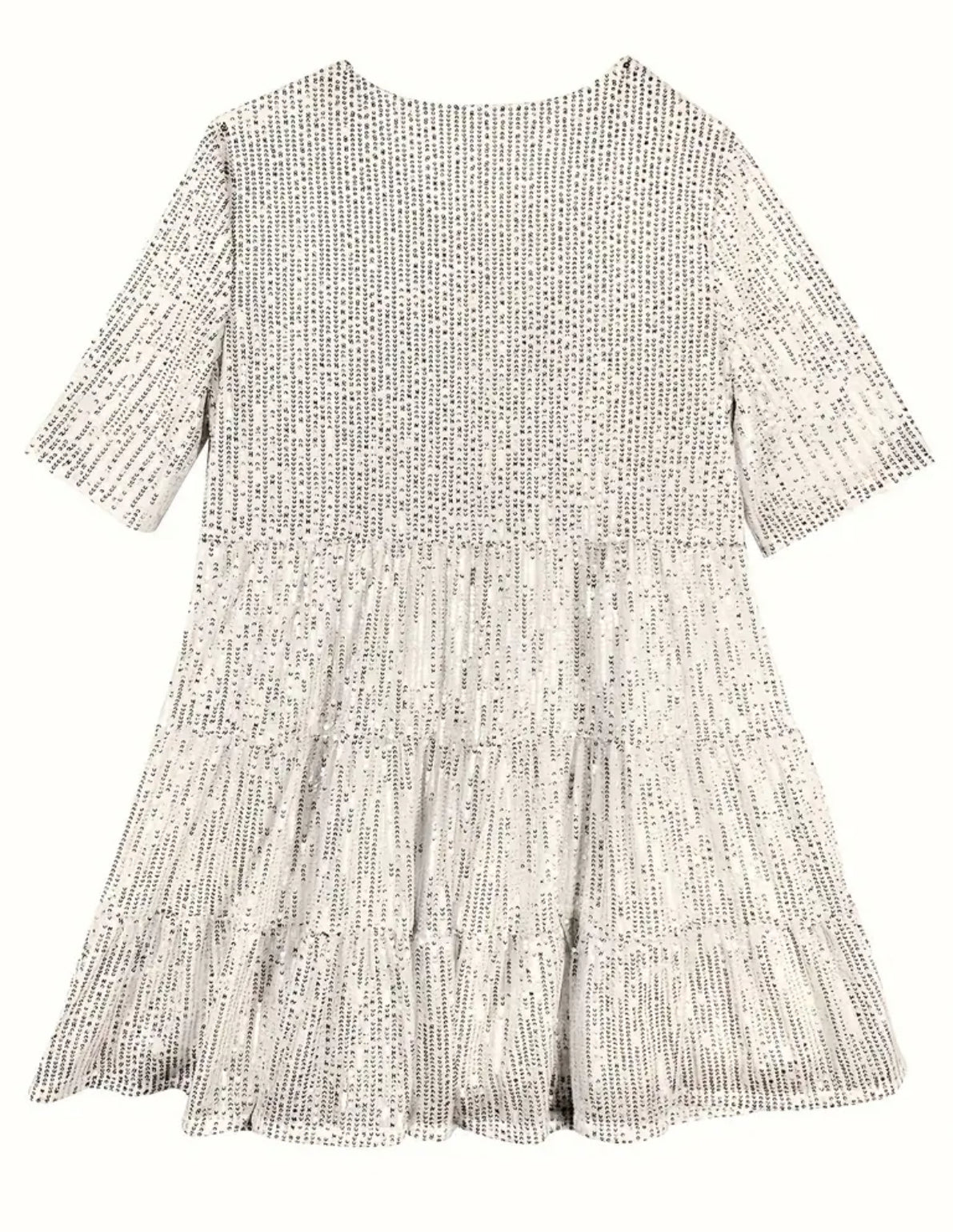 “Starry” Stunning Sequined Crew Neck Loose Fit Dress, Elegant Half Sleeve, Flowy, Comfortable