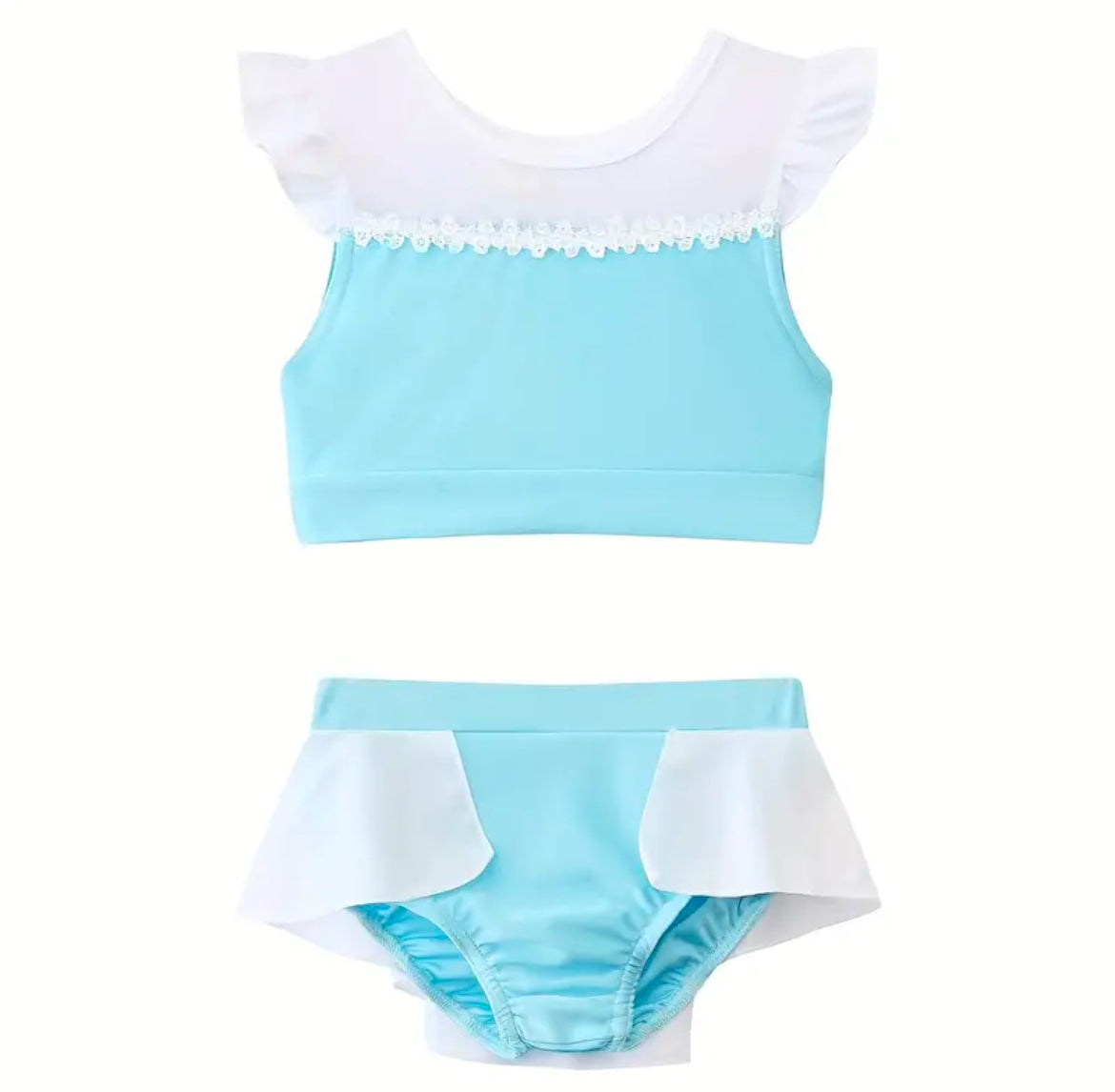 ‘Cinderella’ 🩵 Swimsuit Set - Sleeveless Ruffle-Trimmed Top & Skirted Bottoms