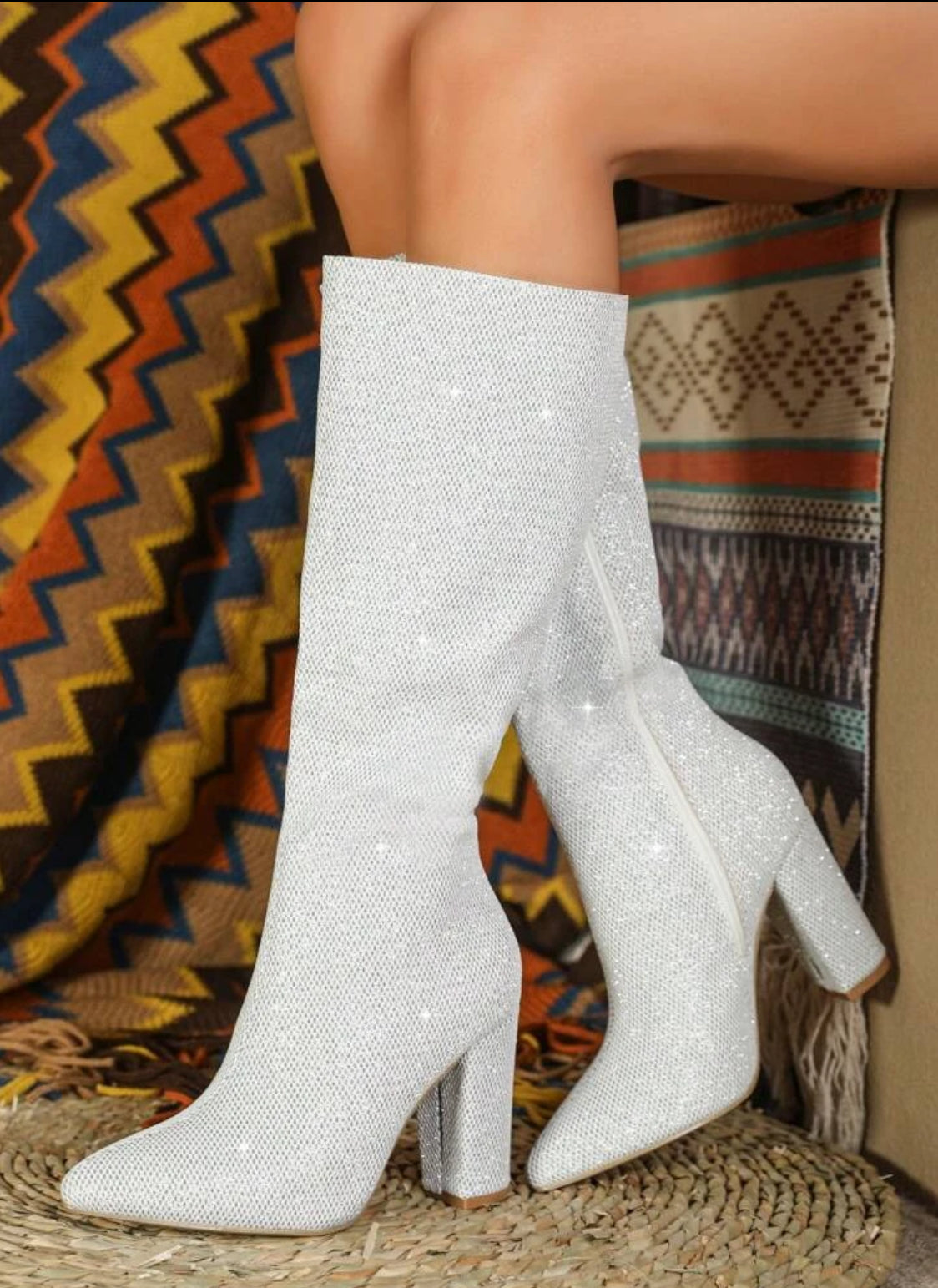 Glamorous Glitter Classic Boots, Zide Zip Chunky Heeled