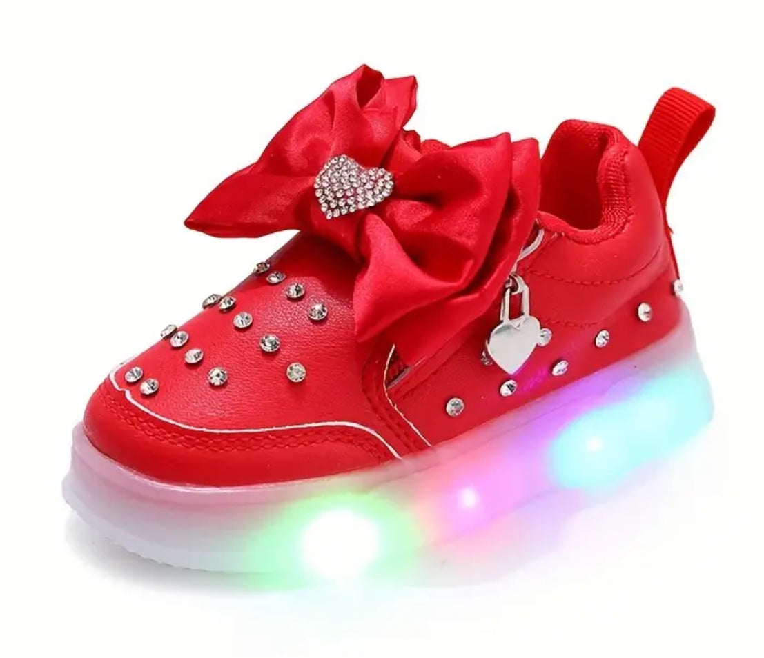 Non-slip Skateboard Bows & Rhinestones LED Sneakers