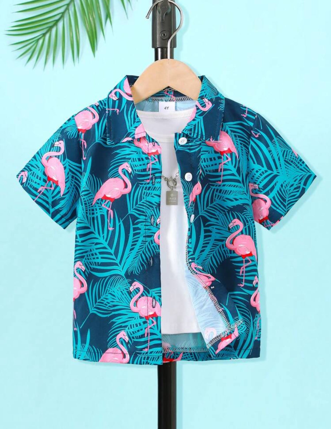 Camiseta de manga corta para niños “Flamingo &amp; Leaf”