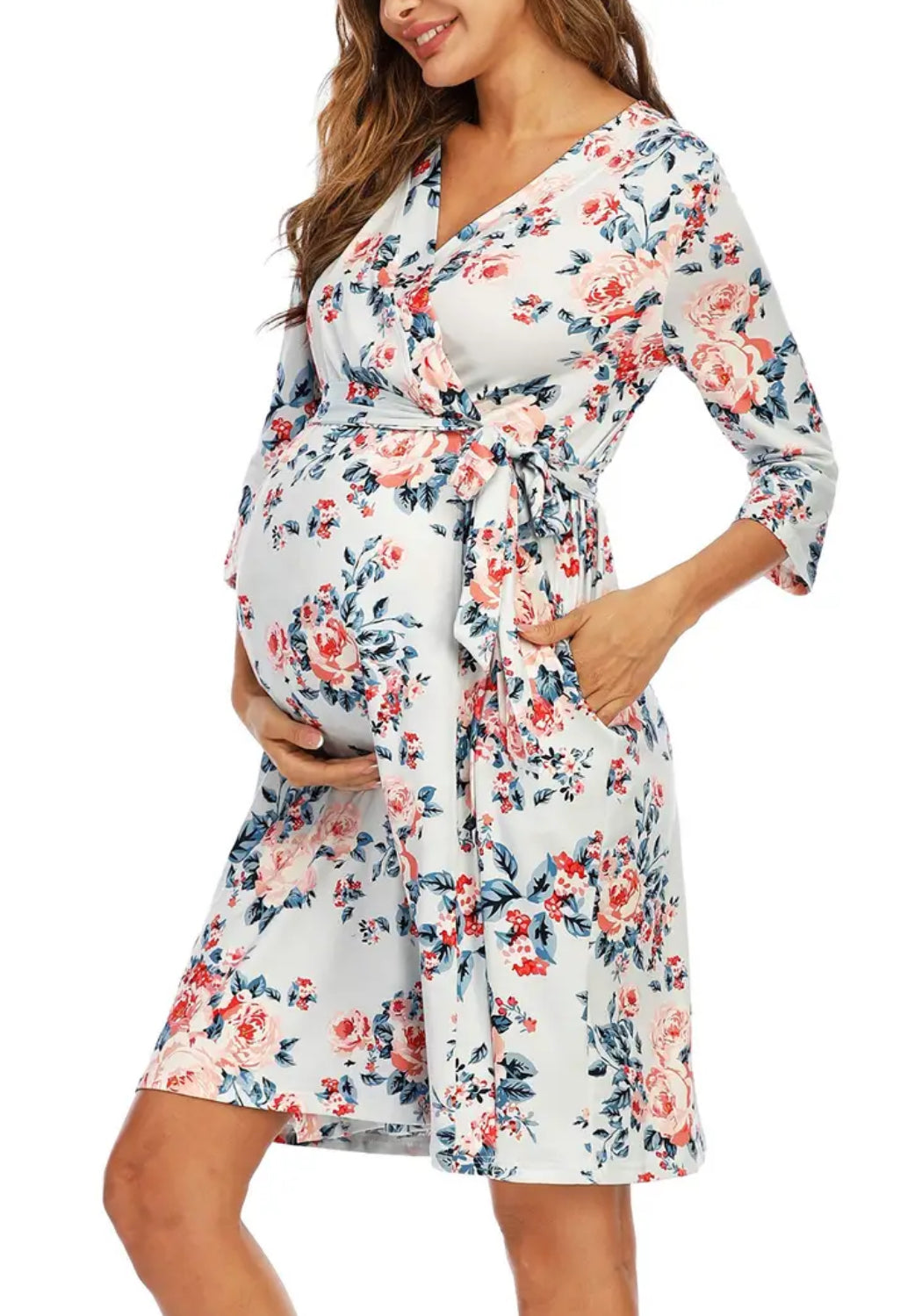 Bata elegante de hospital con flores Ropa de dormir para partos, lactancia y maternidad