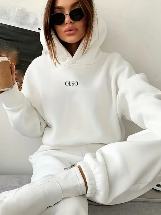 Casual 2 piece, Long Sleeve Hooded Sweatshirt & Elastic Waist Sweatpants