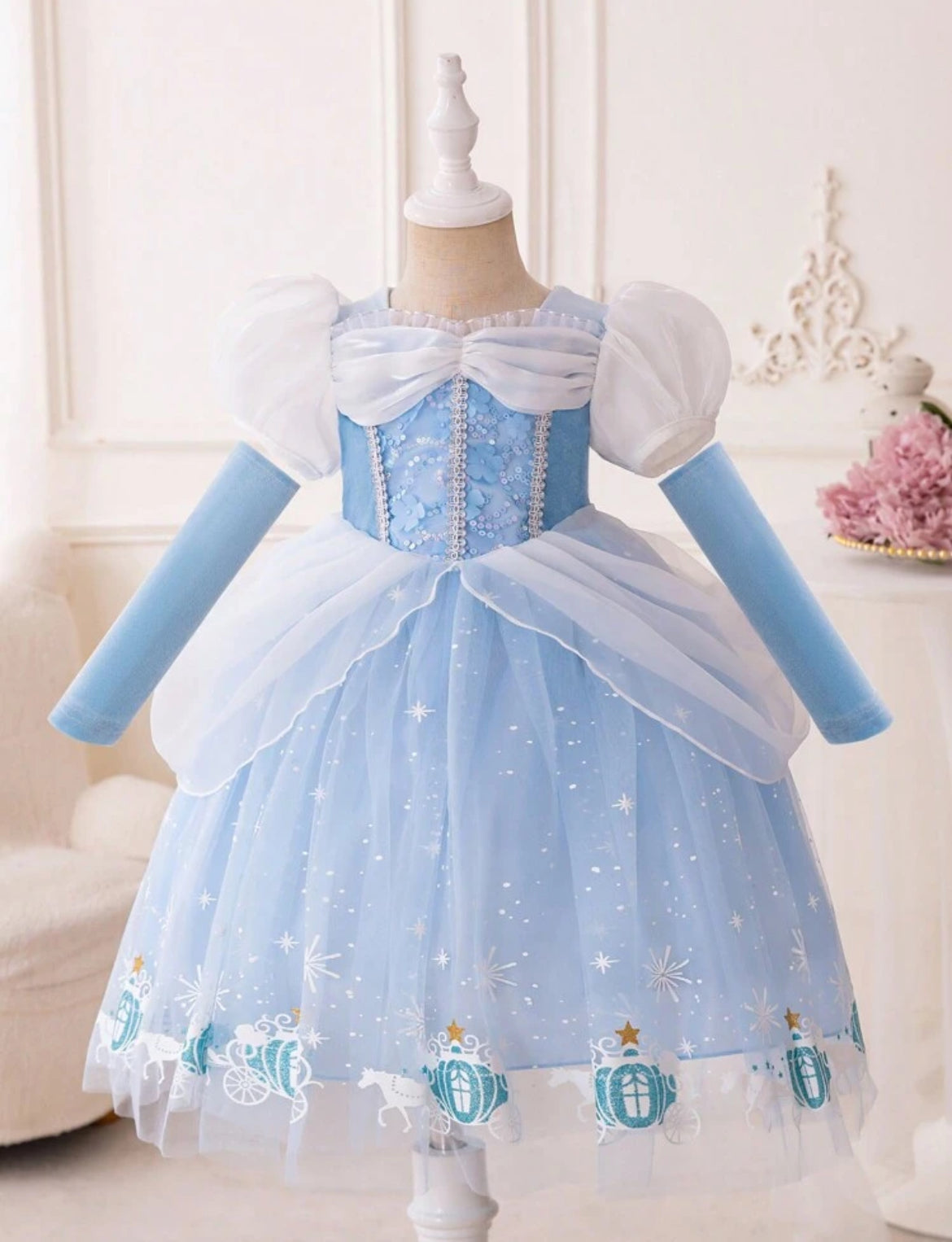 “My Prince Will Come” LED Light Up, Puff Sleeve Tulle Princess Dress, Perfect For Birthday Parties & Dress Up