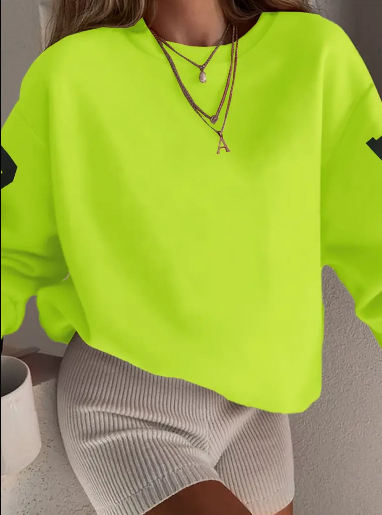 “Neon U EC” Pullover Sweatshirt, Casual Long Sleeve Crew Neck Sweatshirt Street Wear Fashion