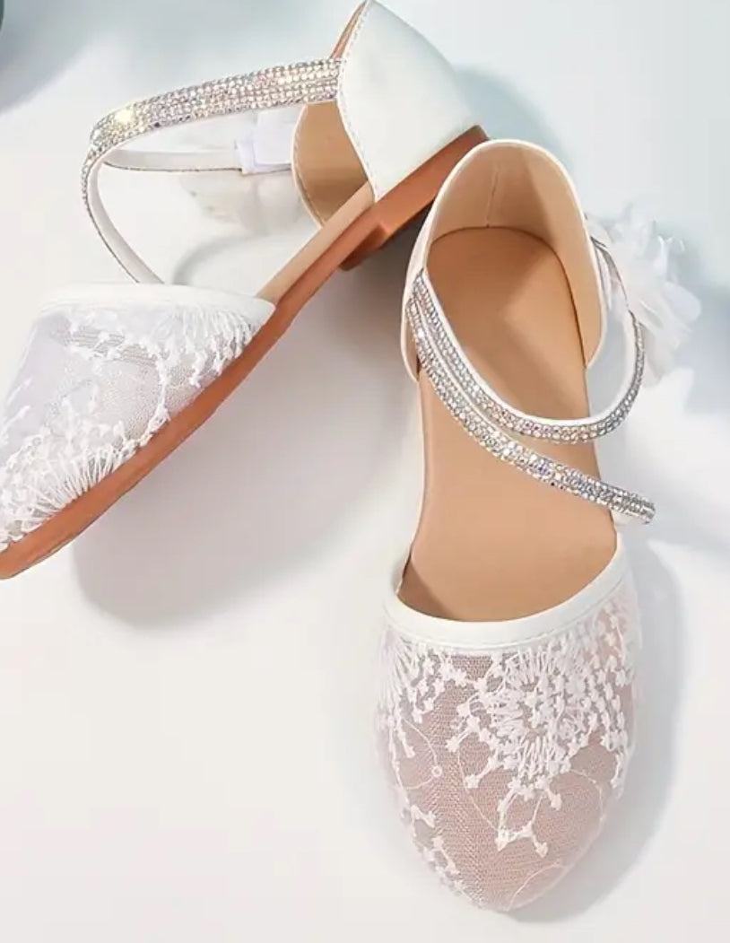 “Flower & Rhinestone’s”Mesh Sandals For Girls