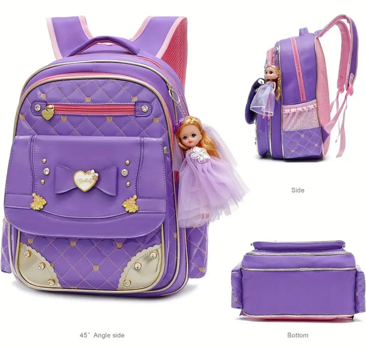 Mochila “Lavender Hailey” y colgante de muñeca Hailey para niñas, resistente al agua 💜