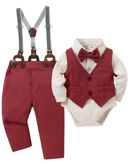 Baby Boy Gentlemen’s Suit Set |Dress Shirt + Vest +Suspenders+Pants +Bowtie