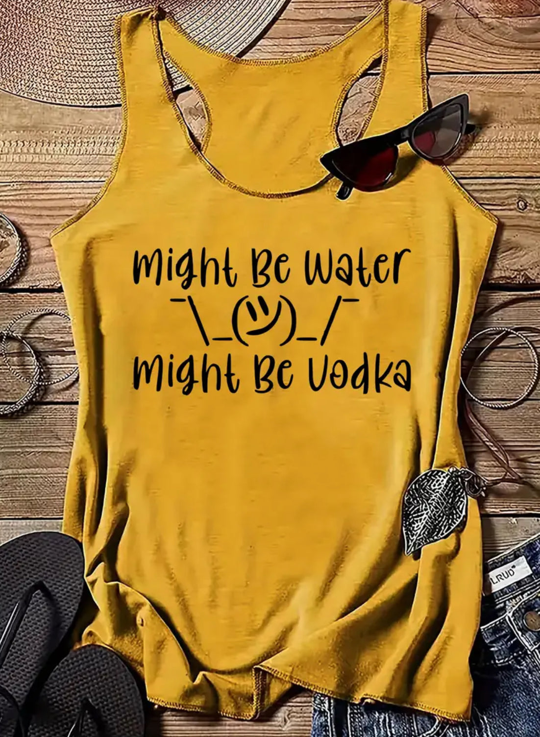 Camiseta deportiva sin mangas con cuello redondo y espalda cruzada para actividades al aire libre “Might Be Vodka”