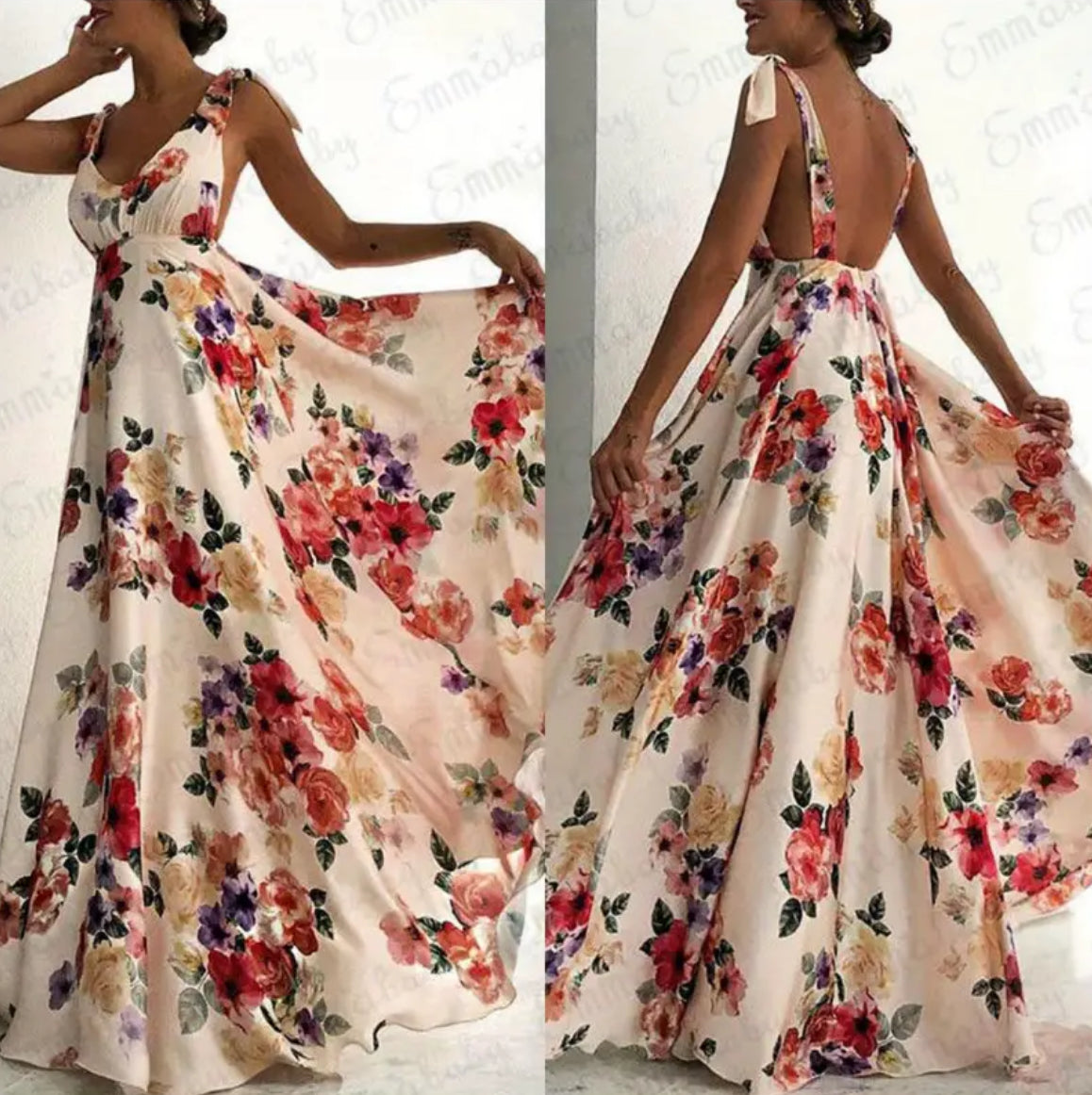 Backless “ Big Swing” Tied Strap Maxi Dress, Elegant V Neck 🌺