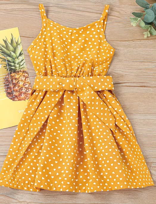 Girls Bright Yellow Sweetheart V-neck Cami Dress
