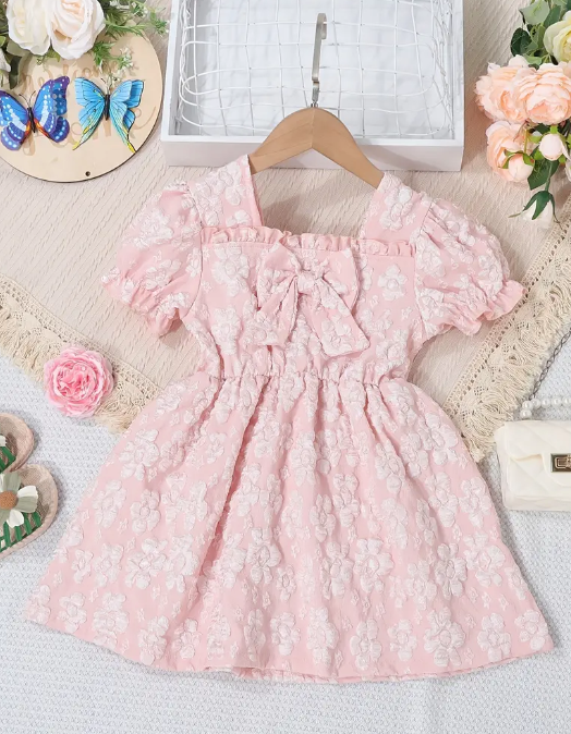 Fustan Jacquard Baby Powder Pink Dress