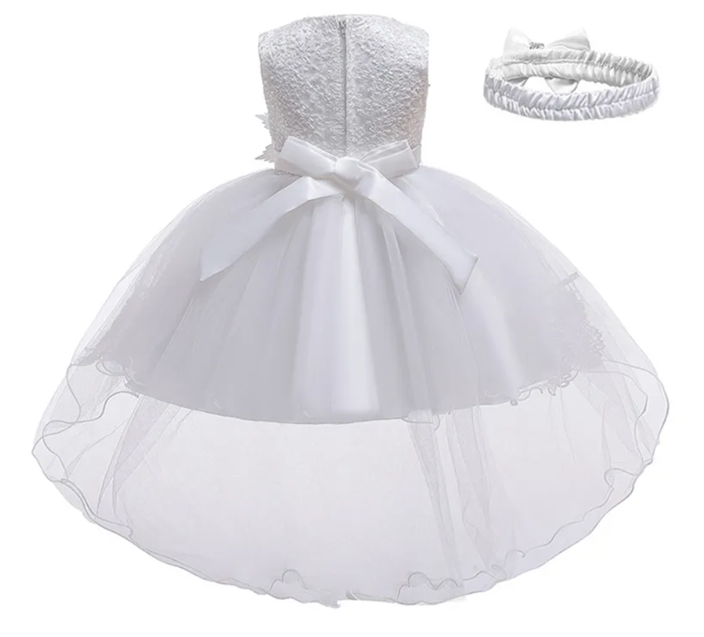 Special Occasions Baby Dress in White plus Train & Headband
