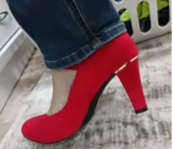 Red and Gold Accent Ankle Strap Heels, Women’s