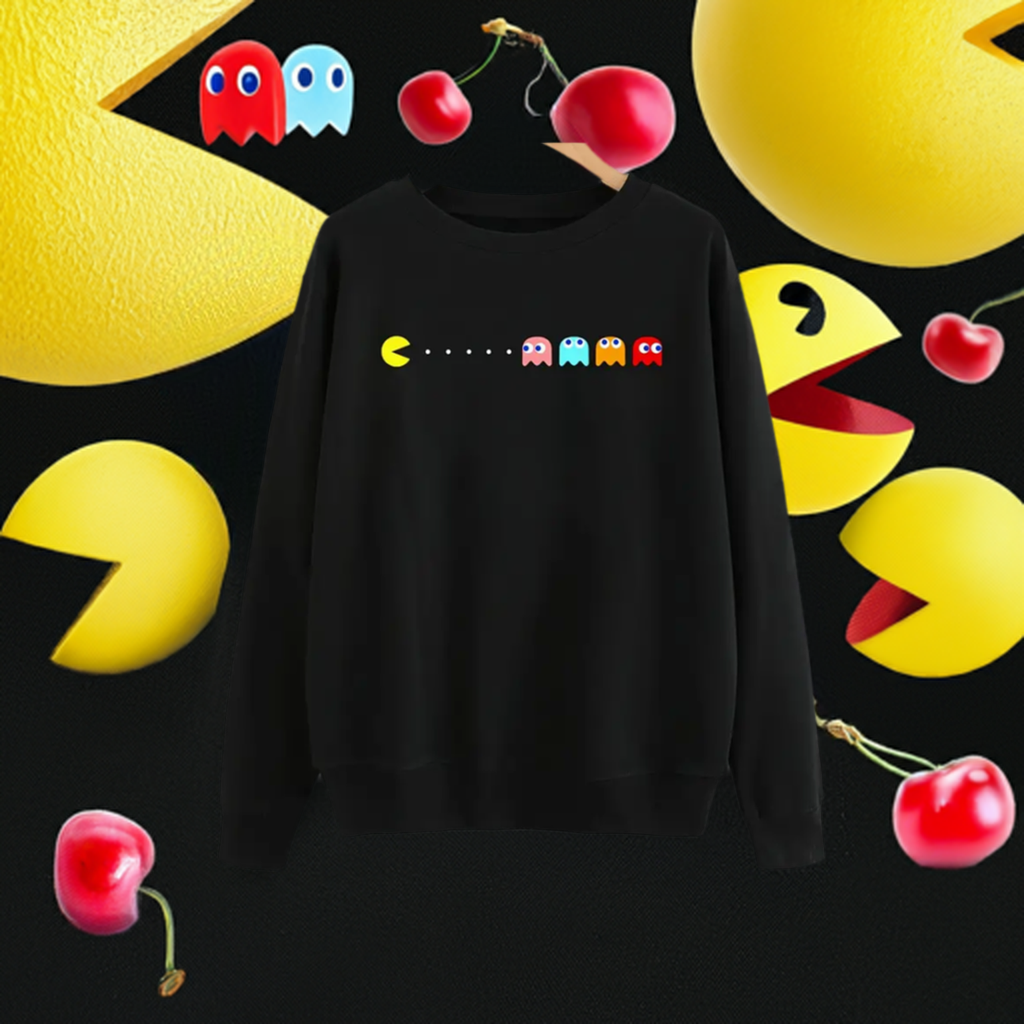 1980’s Pac Man Crew Neck Loose Pullover, Gender Neutral