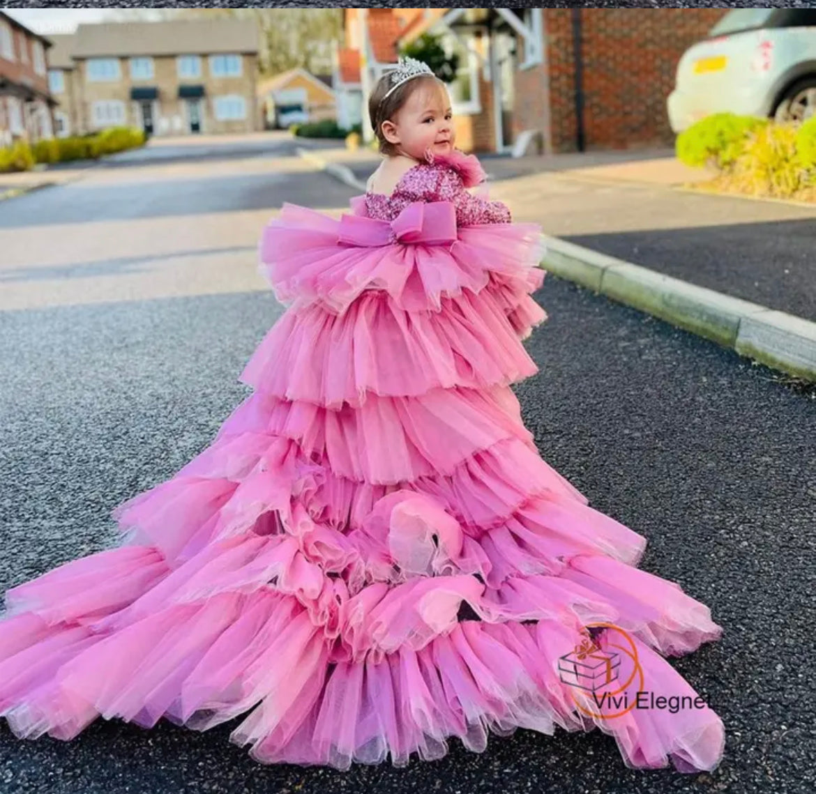 Vestido glamoroso de nubes y tul suave y cómodo para la piel del bebé “Little Queen” 👑