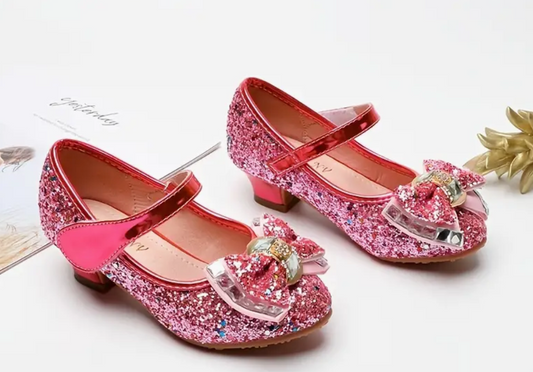 “Mirrors & Bows” Elegant Sequins, Princess High Heels,Youth