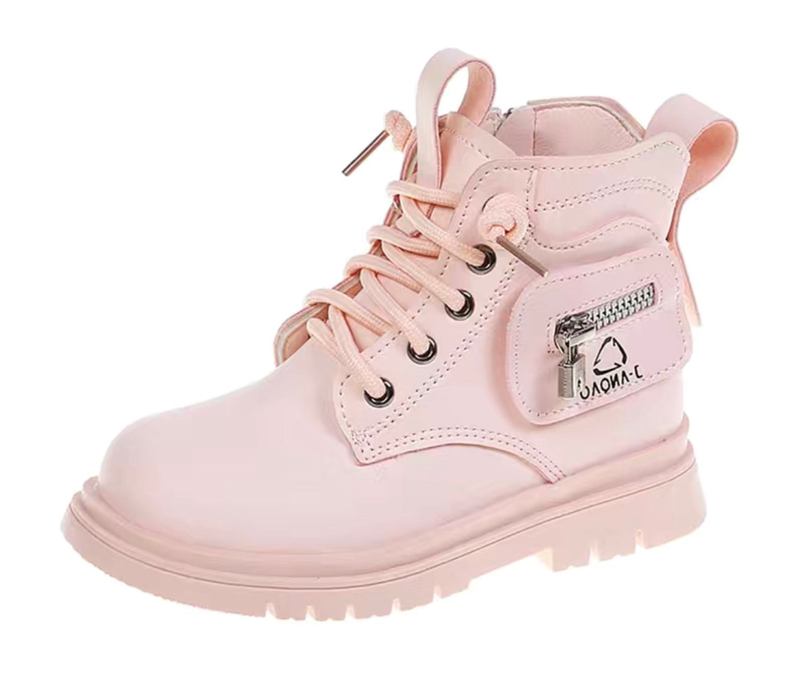 Pink Faux Leather Martin Boots