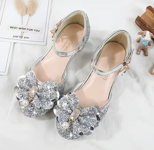 “Princess Kirsten” Glitter Pearl Bow High Heels